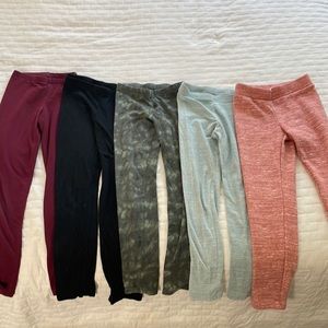 5 pairs of old navy leggings, all size M, pink pair has fleece lining